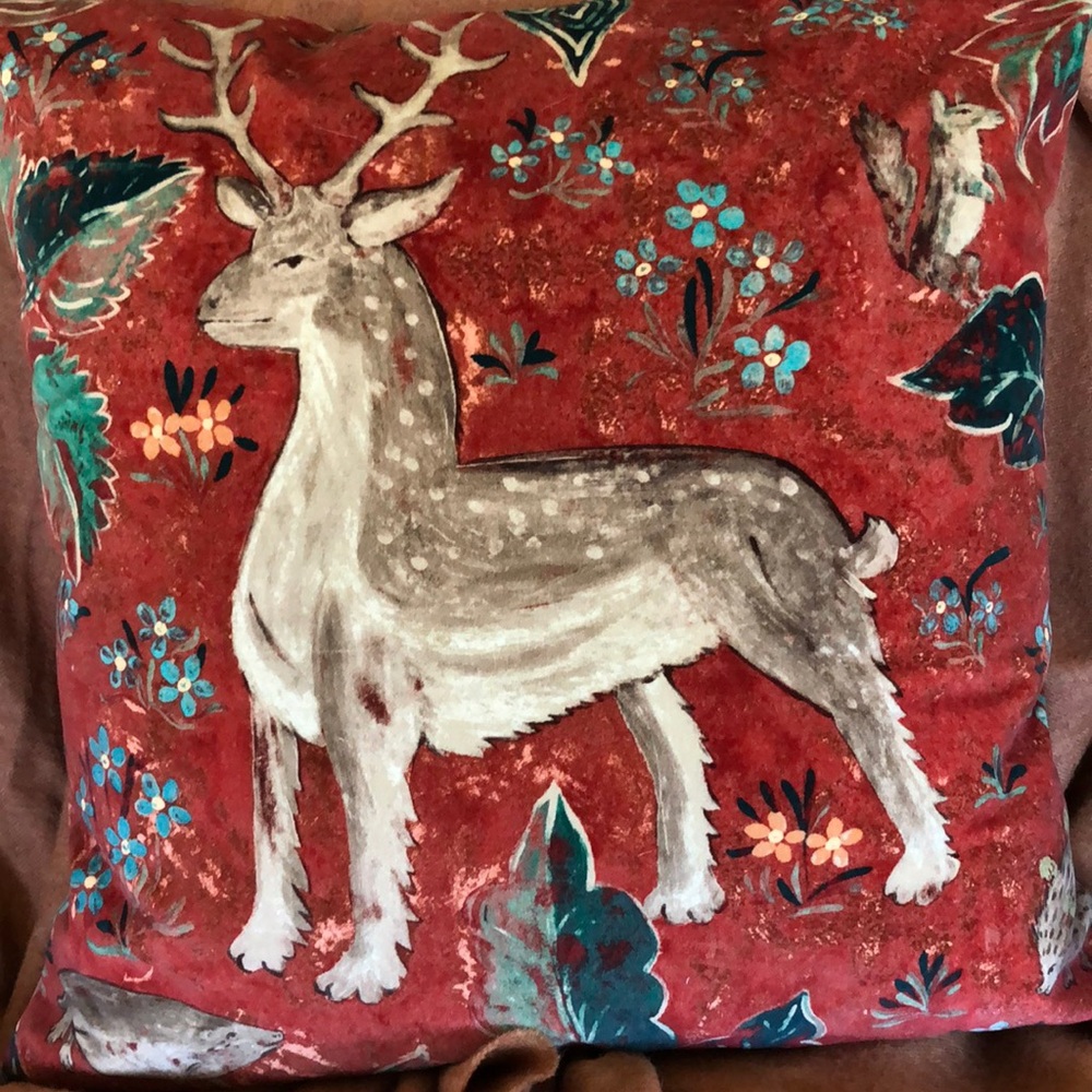Medieval Deer Antelope Animal Tapestry Look Pillow